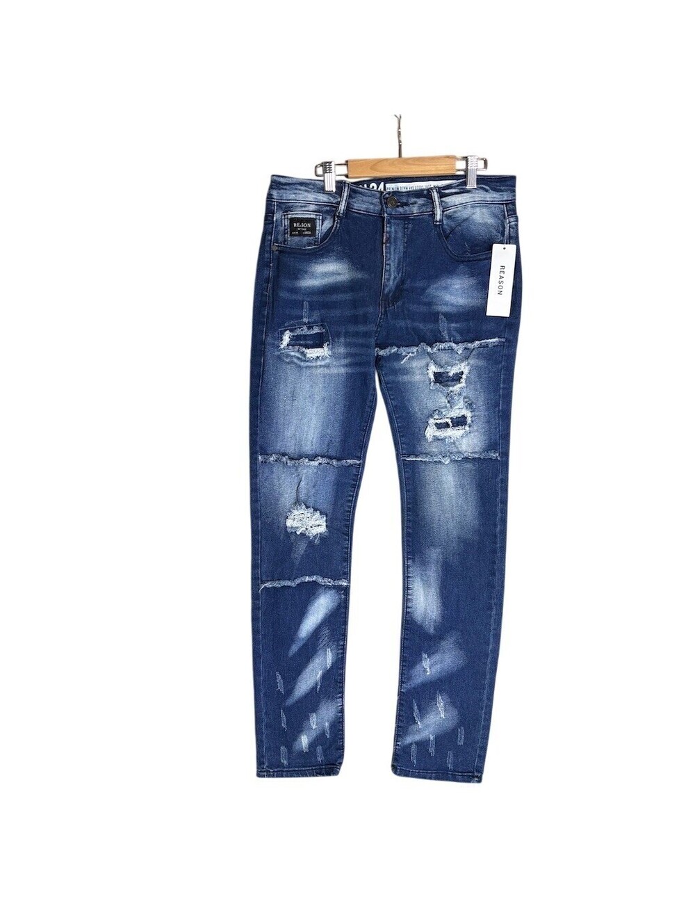 Reason Men's 34x32 Skinny Jeans Blue Medium Wash Distressed 100% cotton
